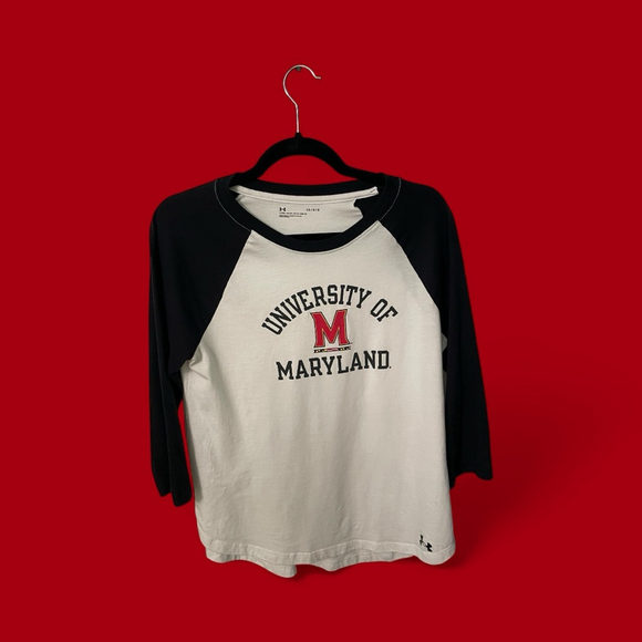 Under Armour UA University of Maryland UMD TerpsBaseball Tee L White & Black - Picture 1 of 3